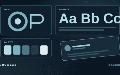 A brand board showing a logo mark, typeface specimen, colour palette and business card mockup, illustrating building a pro brand without a design degree.