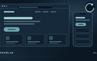A website shown on desktop and mobile with a recurring update badge, illustrating Website as a Service where hosting and upkeep are handled on a plan.